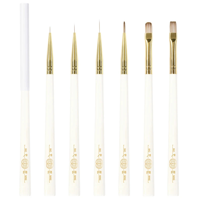BAOWANG BW4-04 Professional Nail Art Brush Set Acrylic Matte White Hexagon Handle Nylon Bristles Easy Apply 01#-06# Custom Logo