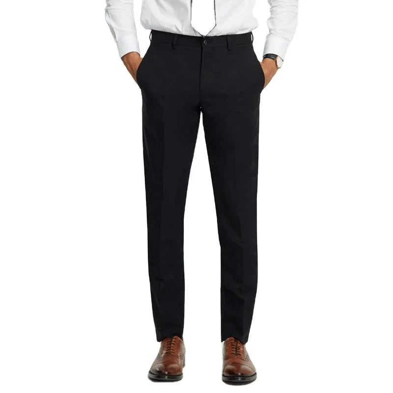 Autumn-Winter Men's DM Australian Wool Underlining Fleece Pants Business Suit with Button Closure Warm Trousers for Gentleman