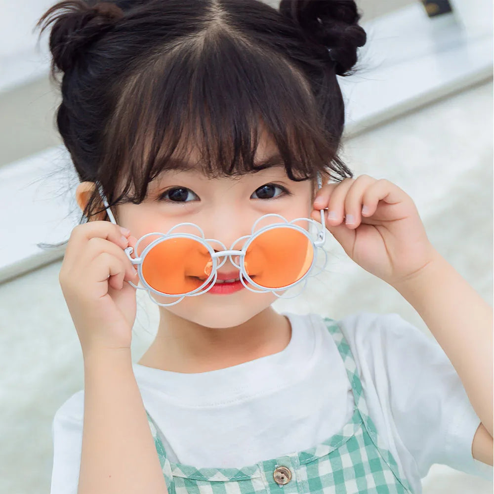 STORY B126 Personality Metal Flower Girls Sun Glasses Kids Cute Beach Decoration UV400 Sunglasses