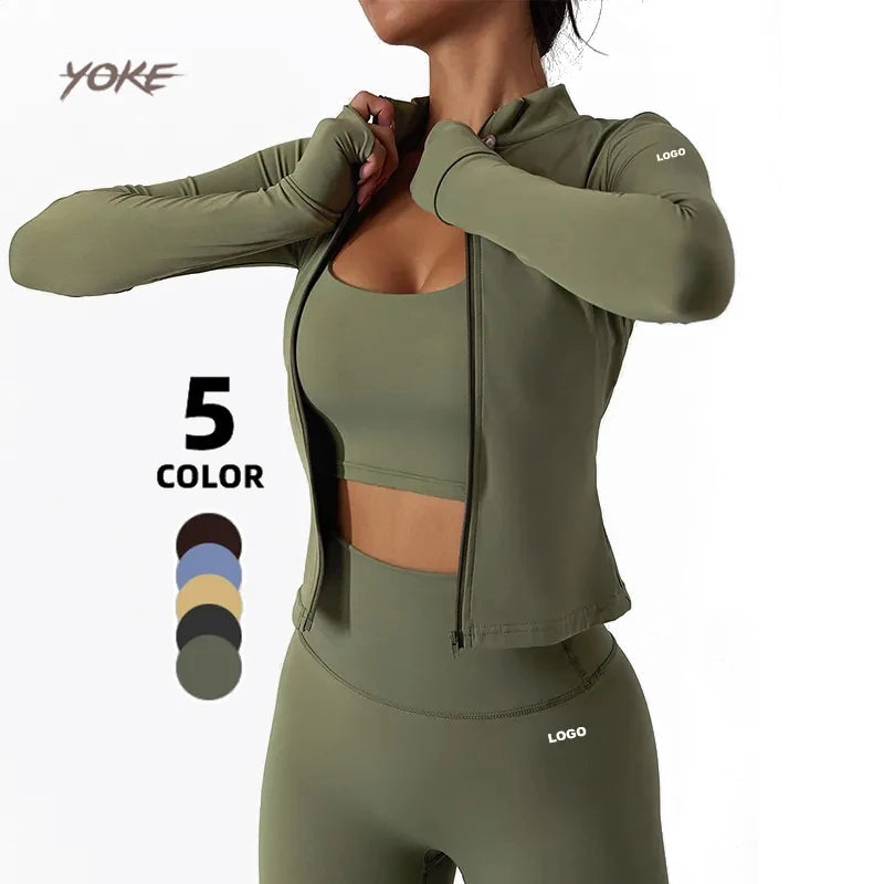 OEM ODM Nude Feeling Women's Slim Fit Full Zip Breathable Yoga Gym Fitness Jacket Long Sleeve Workout Solid 1 Spandex/Nylon