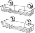 2-Pack Rustproof Stainless Steel Rectangle Storage Basket Dual Tier Wall-Mounted Suction Cups Shower Caddy Bath Shelf Kitchen
