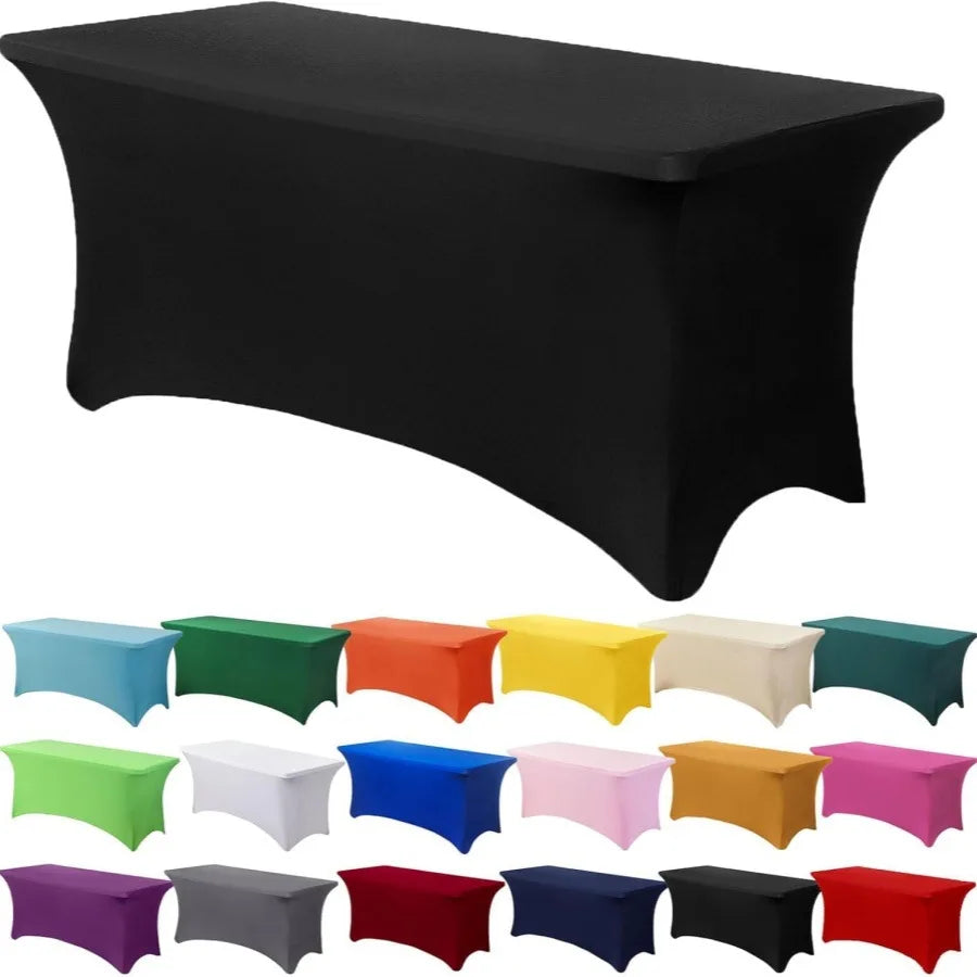 Custom Wedding Banquet & Parties Waterproof Stretch Tablecloth 4/6/8 Ft Rectangle Spandex Table Cover for Business Events