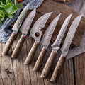 6 PCS Hand Forged Japanese Chef Boning Utility Knives Set Stainless Steel Messerset with Pakka Wood Handle for Kitchen & Camping