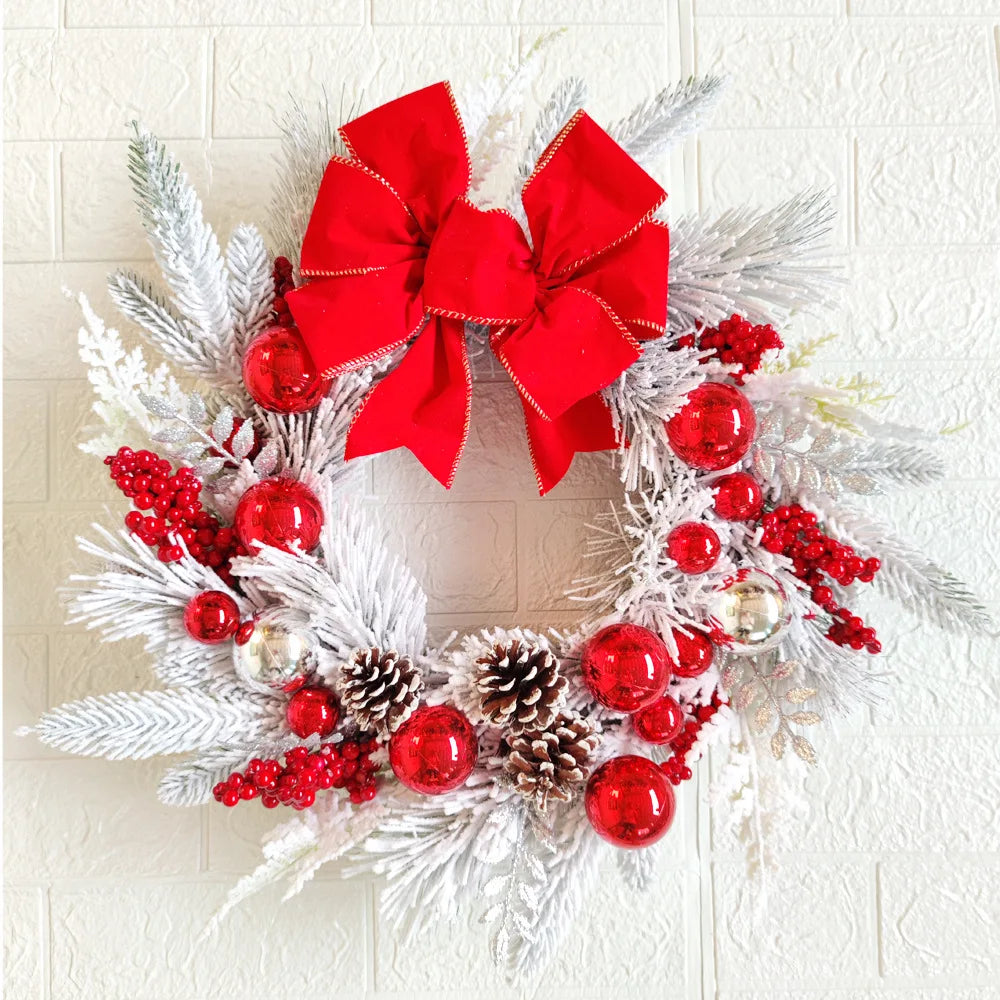 New Year's Eve Flocking Flower Garland Wreaths Door Hanging Christmas Ornaments for Party Decor Decorative Flowers Plants
