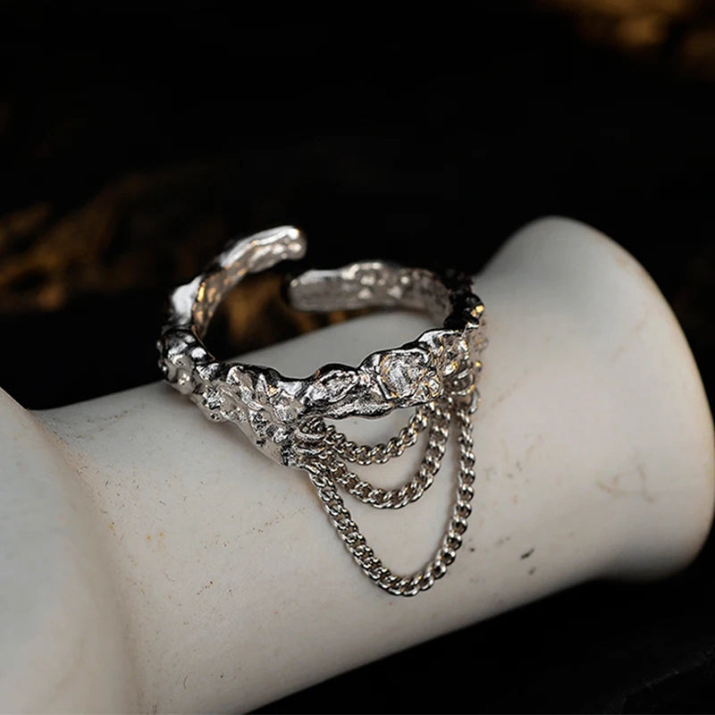 ICEBELA Fashion Jewelry 925 Sterling Silver Korean Version Shaped Texture Ring Female Ins Style Open Chain Index Finger Ring