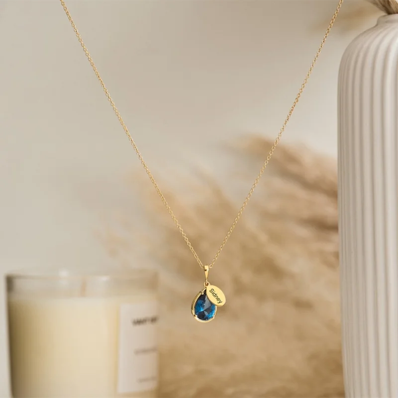 Engraved Name Necklace Birthday Gift Mothers Day Gift Name Birthstone Necklace