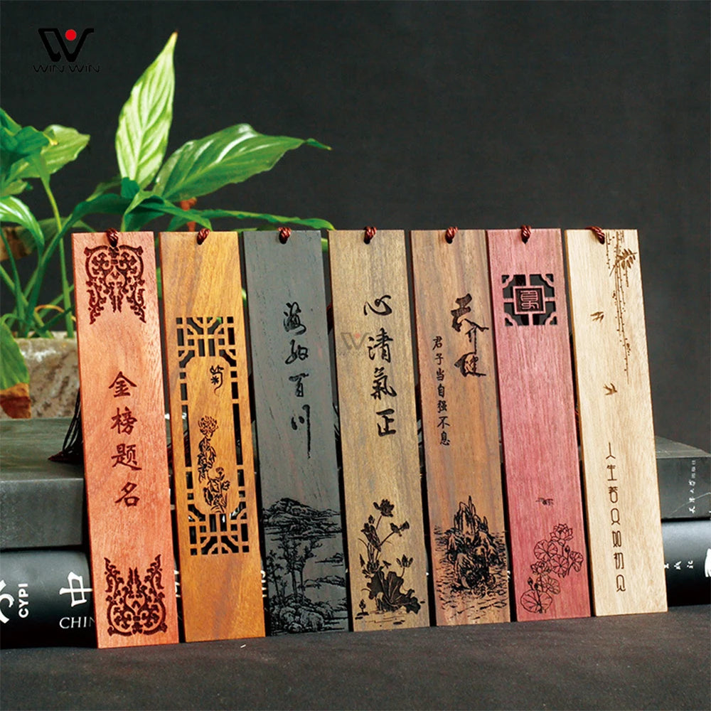 Wholesale Custom Hollow-carved Design Wooden Bookmark Ruler Engraving Bookmarks for Books With Tassel