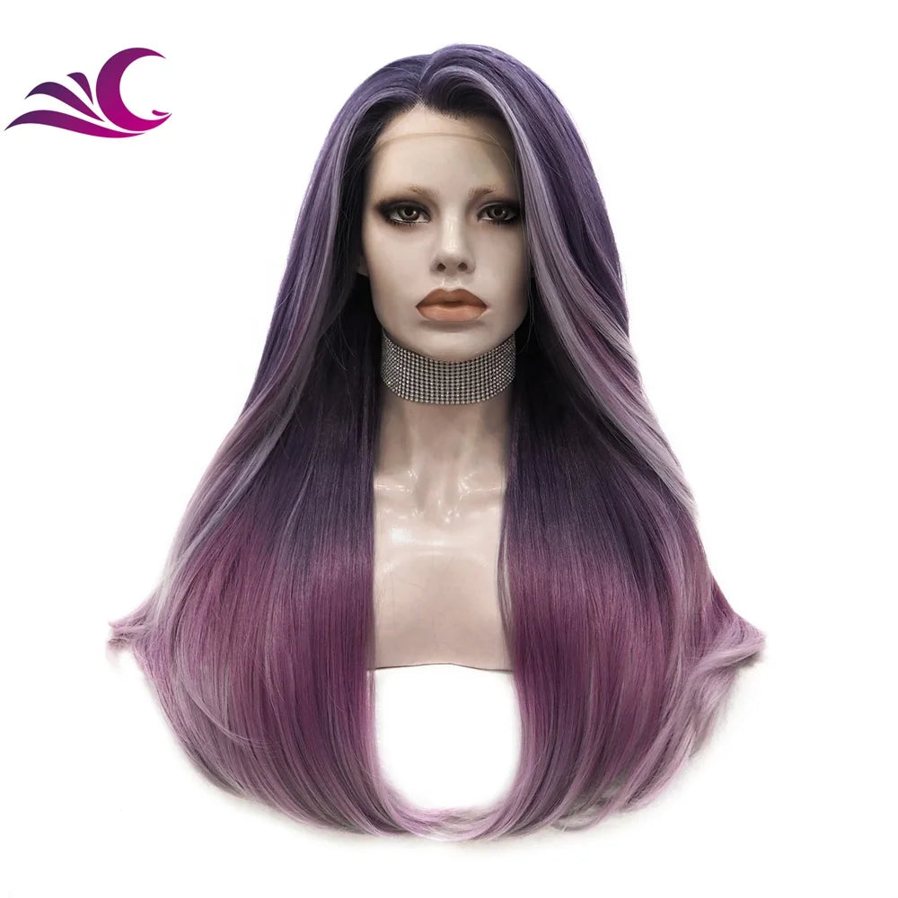 Celebrity Wig Heat Resistant Natural Wave Synthetic Purple Hair Lace Front Wig