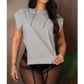 F230242 Clothing Manufacturer Custom Streetwear Pullover Tracksuit Sweatsuit Side Slit Sleeveless Coverup Hoodie Cropped T-Shirt