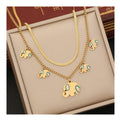 Wholesale Gold Plated Stainless Steel Multilayer Animal Jewelry Accessories Set Elephant Pendant Necklace Bracelet Earring Set