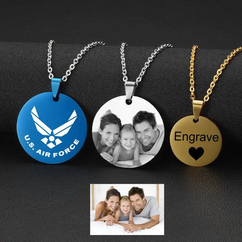 Fatingna OEM Personalized Stainless Steel Pendant Engraved Picture Photos Choker Name Custom Photo Necklace for Lovers Gifts