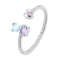 Factory 925 Sterling Silver Opal Adjustable Rings for Women Rainbow Bear Twisted Opening Ring Girl Birthday Gift SCR885