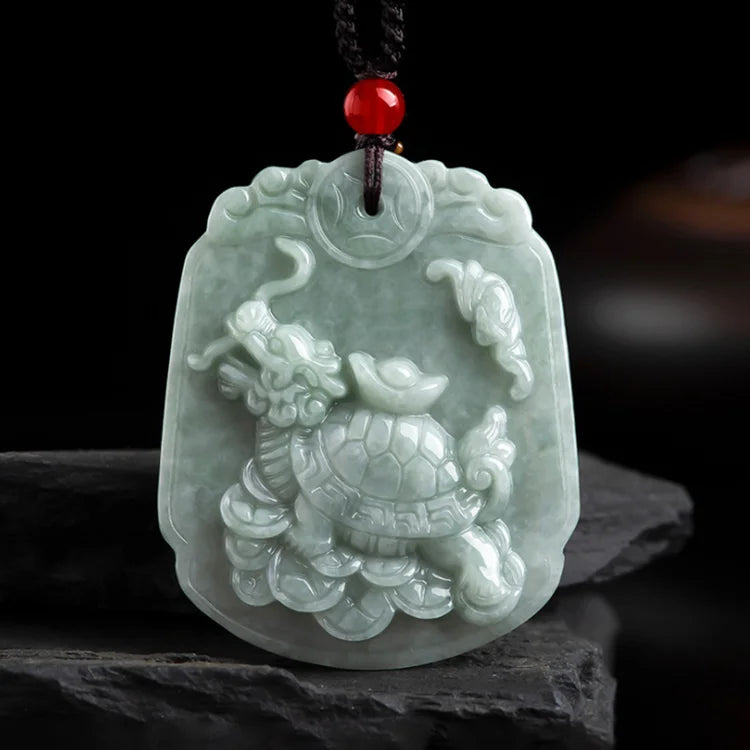 Natural Myanmar Jadeite Ice Species Jade Pendant Necklace Lucky Dragon Turtle Fashionable Jewelry for Men and Women