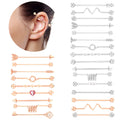 Set 10 Fashion Women's Clear Crystal Silver Industrial Barbell Long Bridge Earring Transversal Steel Piercing Wedding Gift