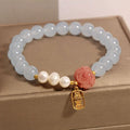 Wholesale Aquamarine Bracelet Gemstone Rose Flower Fresh Water Pearl Bracelet Crystal Natural Stone Bracelet for Women