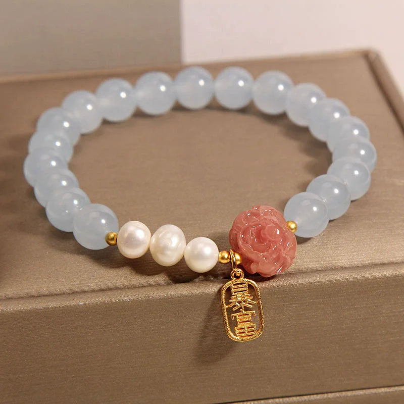 Wholesale Aquamarine Bracelet Gemstone Rose Flower Fresh Water Pearl Bracelet Crystal Natural Stone Bracelet for Women