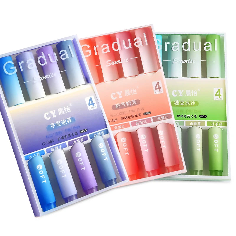 4-Color Fluorescent Pen 4-Eye Protection Flat Brush Mini Highlighters School Hand Account Drawing Graffiti Key Color Marker Pen