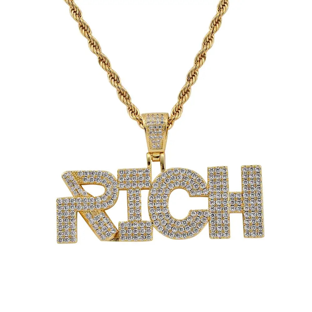 CN151 Brass Cubic Zircon Rope Chain Party  Men's Hip Hop Pendant Necklace BlingJewelry