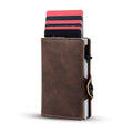 Men and Women RFID Blocking Slim Card Holder with Button Closure Pop-up Leather Wallet for Credit Cards
