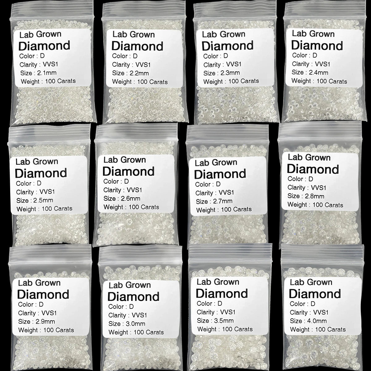 100% Pass Diamond Tester Lab Created HPHT CVD Melee Diamond 0.8~3.0mm Small Size Lab Grown Diamond Wholesale