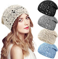 Vintage Women's 100% Cotton Beanie Hat Handmade Floral Design Thin Hollow Flower Crochet for Beach Wear-Wholesale