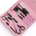 Black 8-Piece Makeup Tool Set Slanted Includes Eyebrow Trimmer Eyelash Scissors Brush Pencil Eyebrow Tweezers for Nail Art