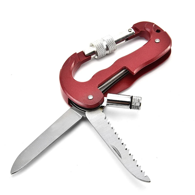 Hot Sale 420 Stainless Steel Multi-Function Knife with Carabiner LED Flashlight Saw Blade DIY Grade OEM Customization Supported