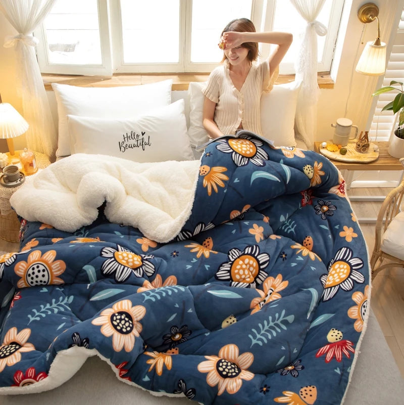 Factory Custom Printed Pattern Thick Quilt Microfiber Sherpa Quilt MegaBDM