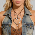 SHIXIN 70CM Long Wax Thread Rope Chain With Large Hollow Love Heart Pendant Necklace Women Sweet Cool Adjustable Choker Jewelry