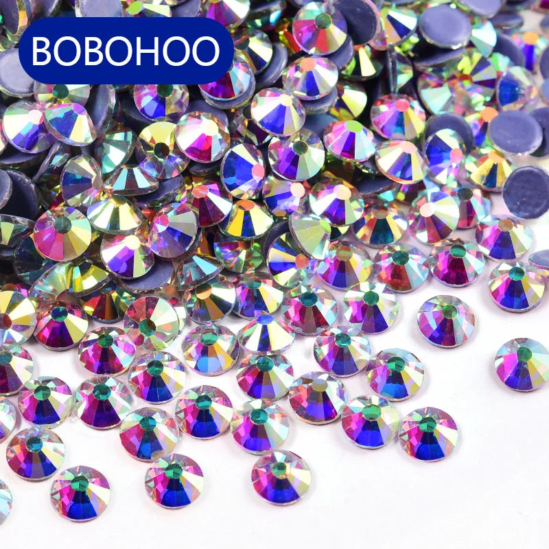 BOBOHOO Best Selling Shiny Round Crystal AB SS3-SS50 Strong Hot Fix Rhinestone Glass Rhinestones for Dress Accessories