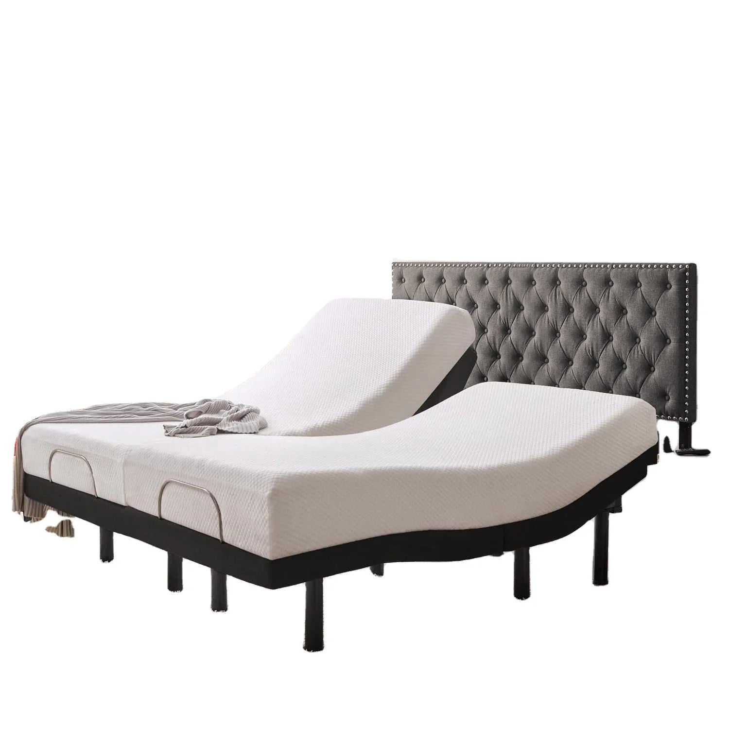 US Warehouse Pronova Motion Modern Metal Upholstered Queen Panel Folding Electric Adjustable Bed Base Dual USB Sale Service
