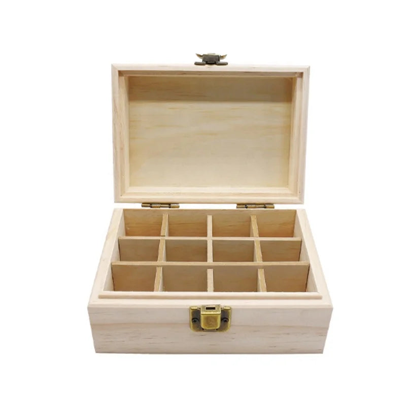 Unfinished Pine Wood Essential Oil Box Organizer Rectangle Shape 12 Bottles 5-15ml Capacity for Sundries Storage