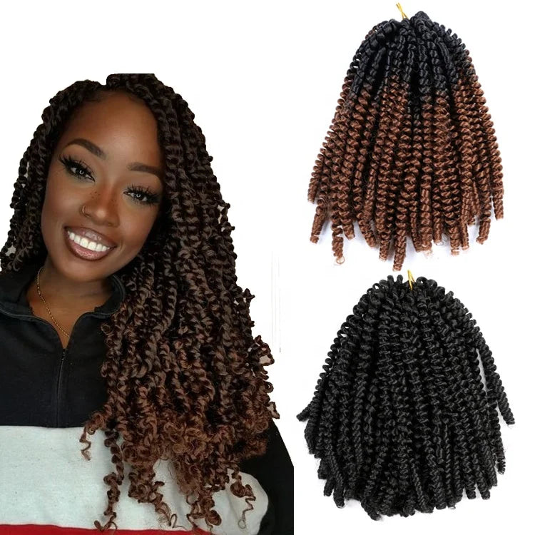 8inch 110gram Synthetic Braiding Hair High Temperature Fiber Spring Twist Hair Crochet Braids Free Sample Ombre Braiding Hair