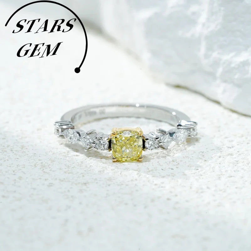 0.38ct 4x4mm Cushion Lab Diamonds Ring 18k Yellow White Gold Confeitti Rings Cvd Hpht Loose Yellow Lab Diamonds Engagement Rings