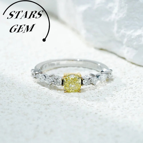 0.38ct 4x4mm Cushion Lab Diamonds Ring 18k Yellow White Gold Confeitti Rings Cvd Hpht Loose Yellow Lab Diamonds Engagement Rings