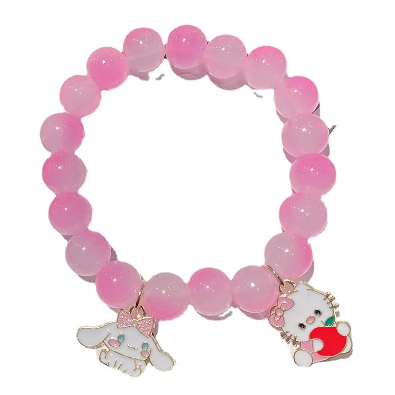 Anime Cartoon Bracelet 10mm Gradient Glass Bead Bracelets Cute Charm Jade Gui Dog Bracelet for Girls Children
