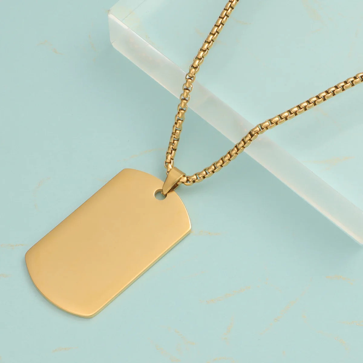 Wholesale Mirror Stainless Steel  Box Chain Blank Rectangle Pendant Necklace for Men