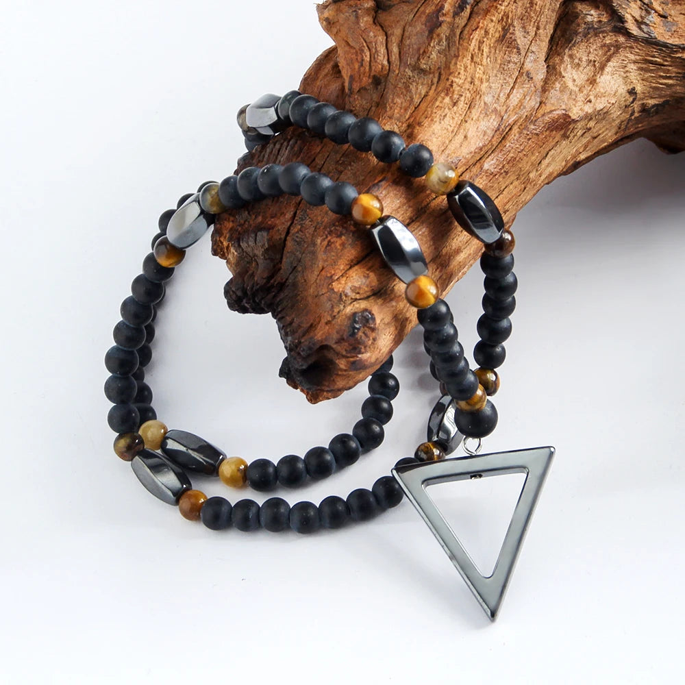 Fashion  Women Hematite  Tiger Eyes  Black Stripe Gemstone Necklace Oval Druzy Pendant Necklace