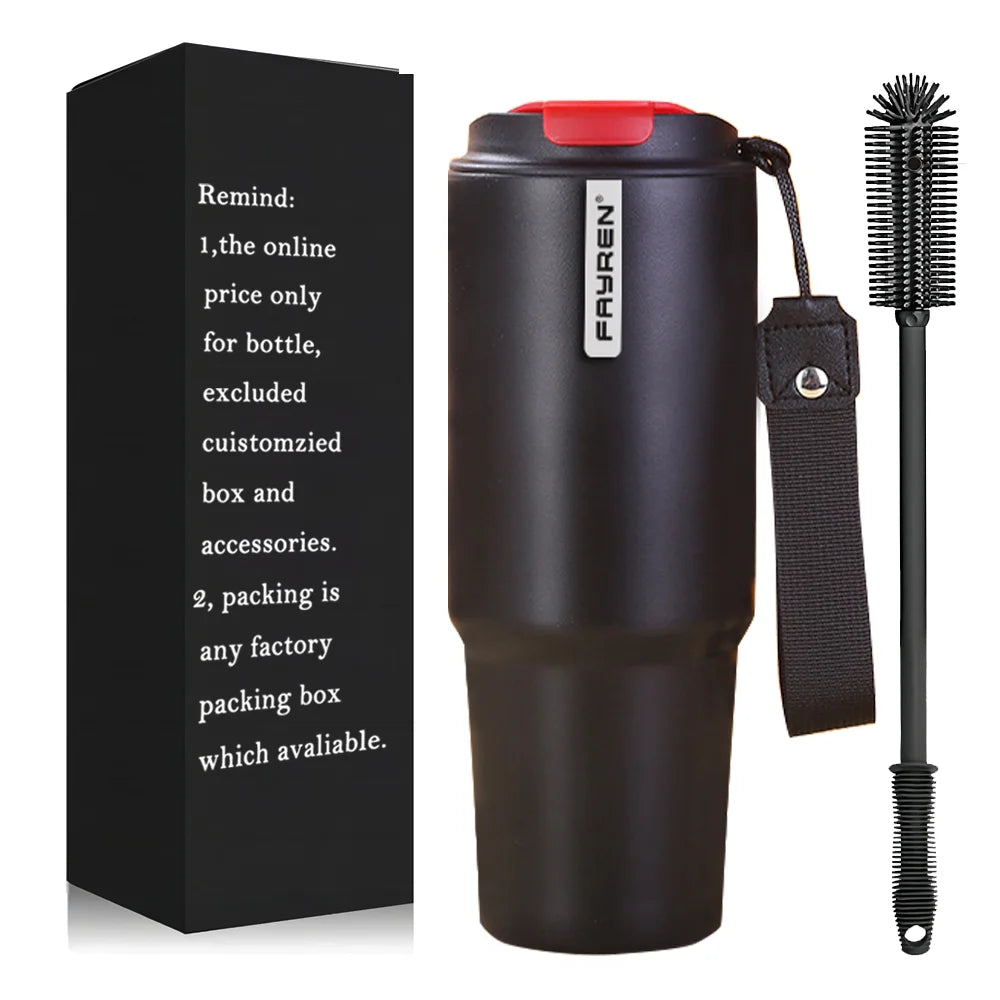 Portable Stainless Steel Travel Mug with Flip Lid Insulated Double Layer Vacuum for Hot/Ice Coffee Splashproof Design