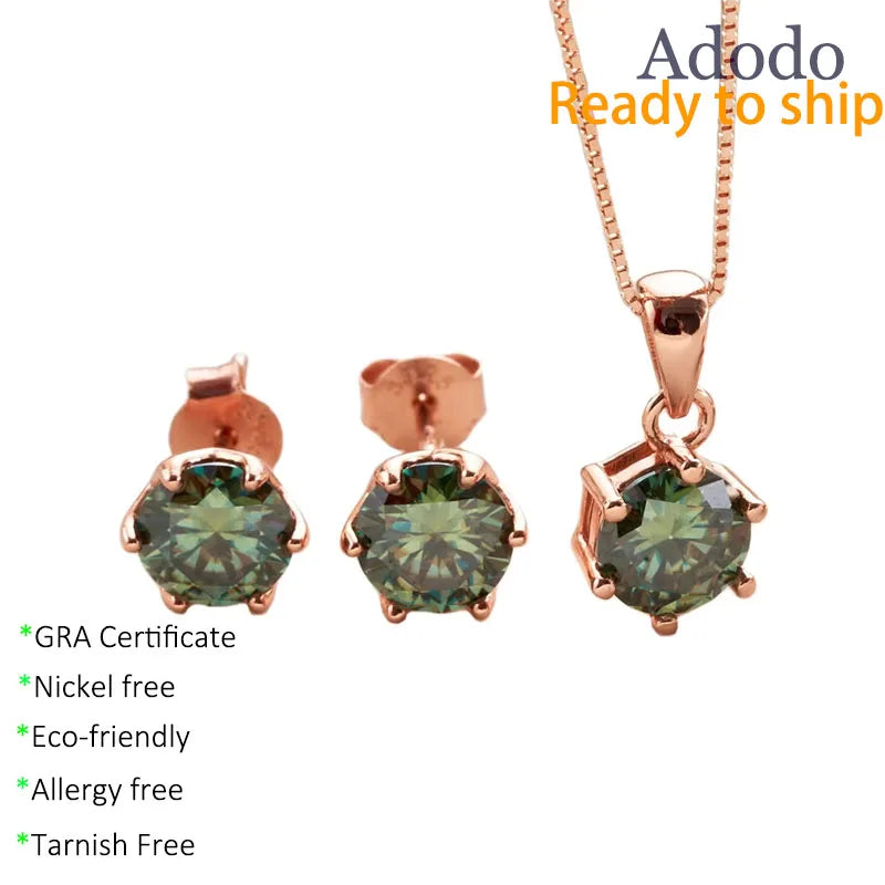 Simple Fashion Jewelry Moissanite Bridal Jewelry Set S925 Sterling Silver Rose Gold Earrings Necklace Ring Jewelry 3piece Set