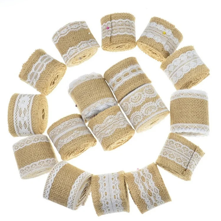 Factory Sale Packing Accessory 5cm Wide 2M Long Single Face High Tenacity Burlap Ribbon Roll Braid Hemp Rope Jute Lace