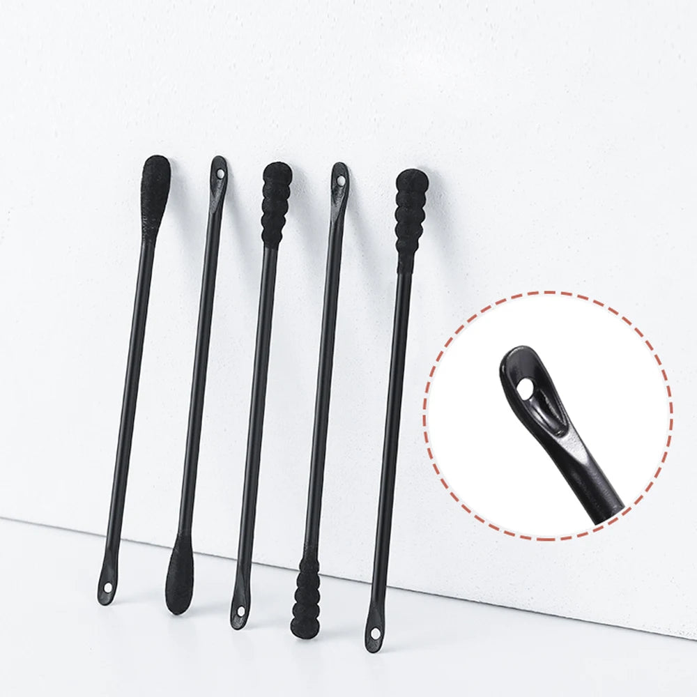Individual Packaging Natural Black Double Tipped Cotton Buds Cruelty-Free Plastic Applicator for Makeup Removal and Cleaning
