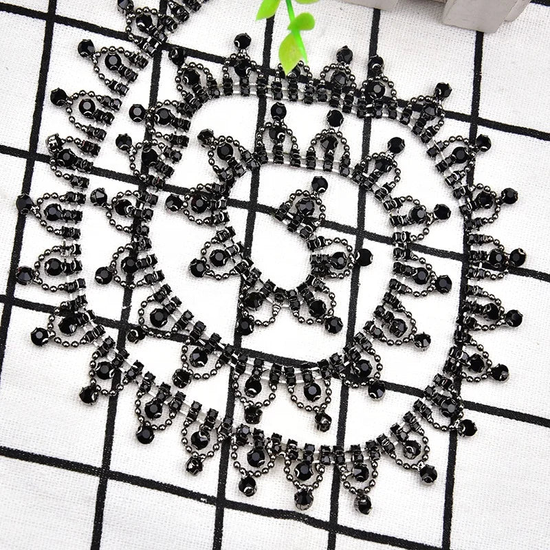 Fancy Black Crystal Rhinestone Bead Cup Chain Loose Hanging Tassel Trim Claw Chains