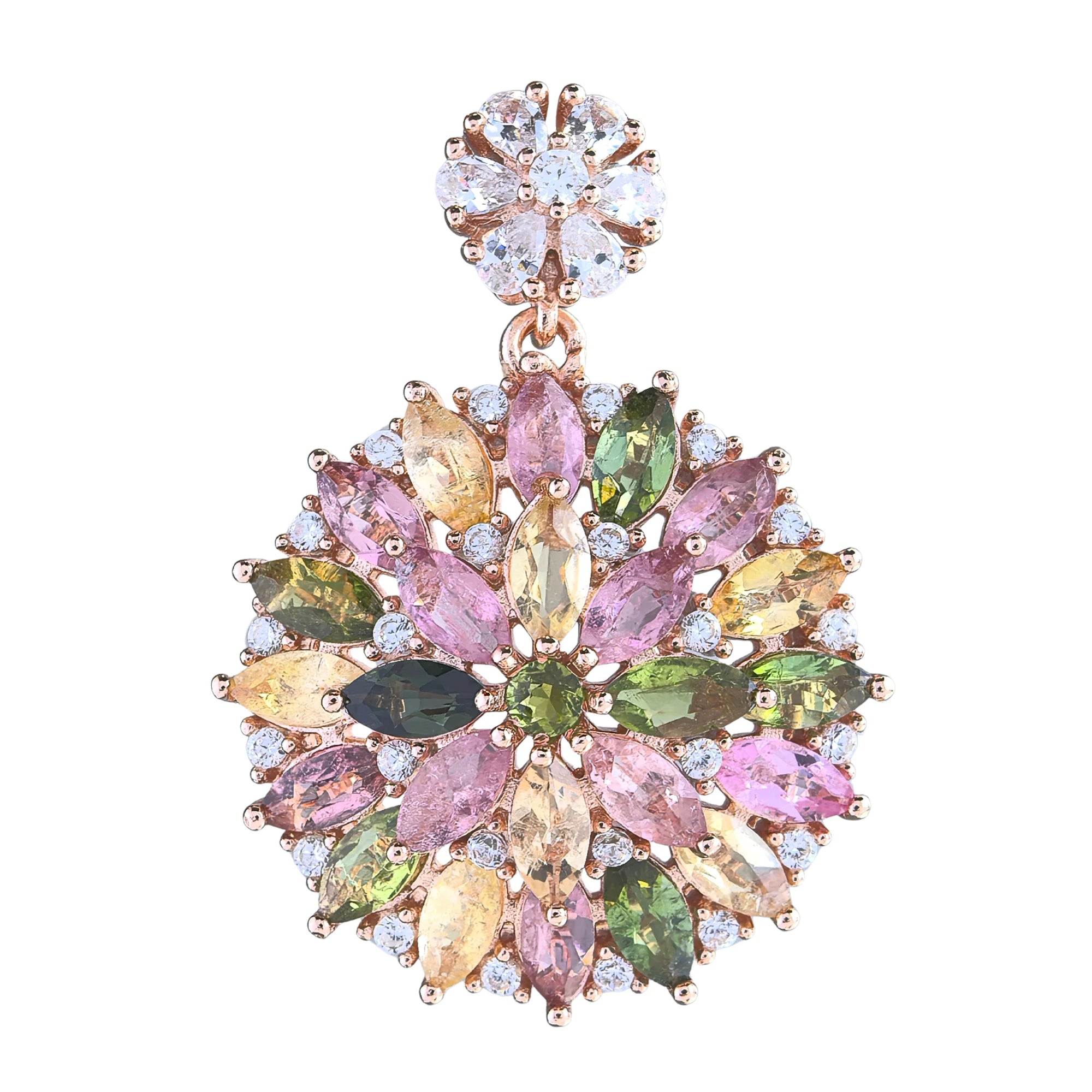 Factory Wholesale Rose Gold Plated 925 Sterling Silver Natural Tourmaline Flower Pendant for Women Birthday Gift Party Wear