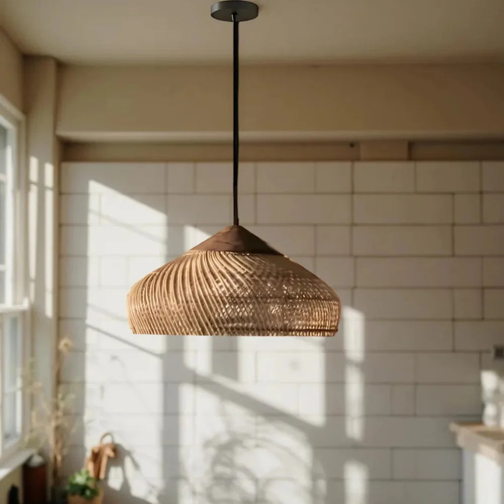 Hand Woven Rattan LED Hanging Lamp Wabi Sabi Shop Bar Rattan Pendant Lights Japan Living Room Chandelier Loft Room Decor