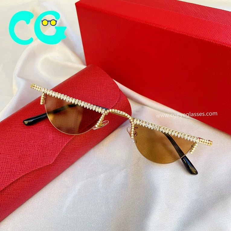 2022 Fashion Anti-UV Diamond Sunglasses Women UV400 Rimless Vintage Sun Glasses Rhinestone Retro Sunglass Luxury Designer Oculos