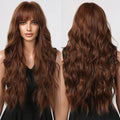 Wigs Wholesale Honey Brown Synthetic Wigs With Bangs Long Brown Wavy Wig Natural Curly Hair Heat Resistant Fiber for Daily