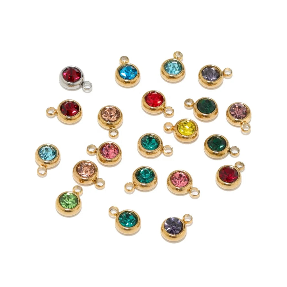 20Pcs Stainless Steel Haplopore Colored Diamond Charms Pendants for DIY Waist Chain Materials Necklace Supplies Jewelry Making
