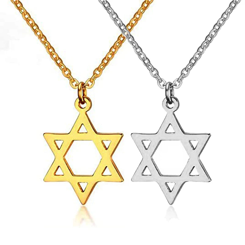 PVD Gold Star of David Pendant Necklace Stainless Steel Tiny Six-Pointed Megan Star Necklace Israel Jewish Jewelry for Women Men