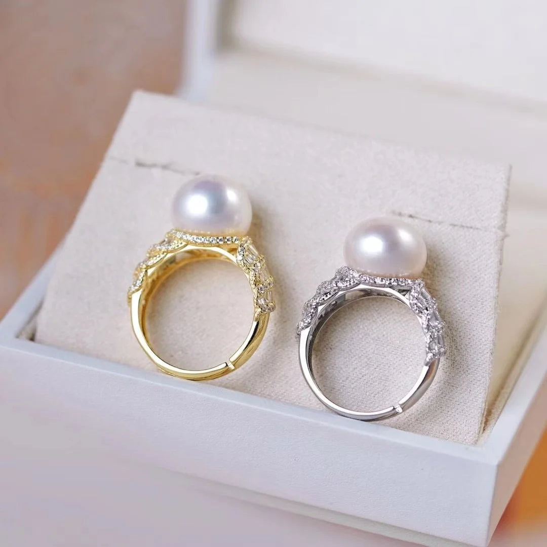 R1181 11-12mm Natural Freshwater Pearl Ring Accessory 925 Sterling Silver Adjustable Size Engagement Jewelry Ring for Women